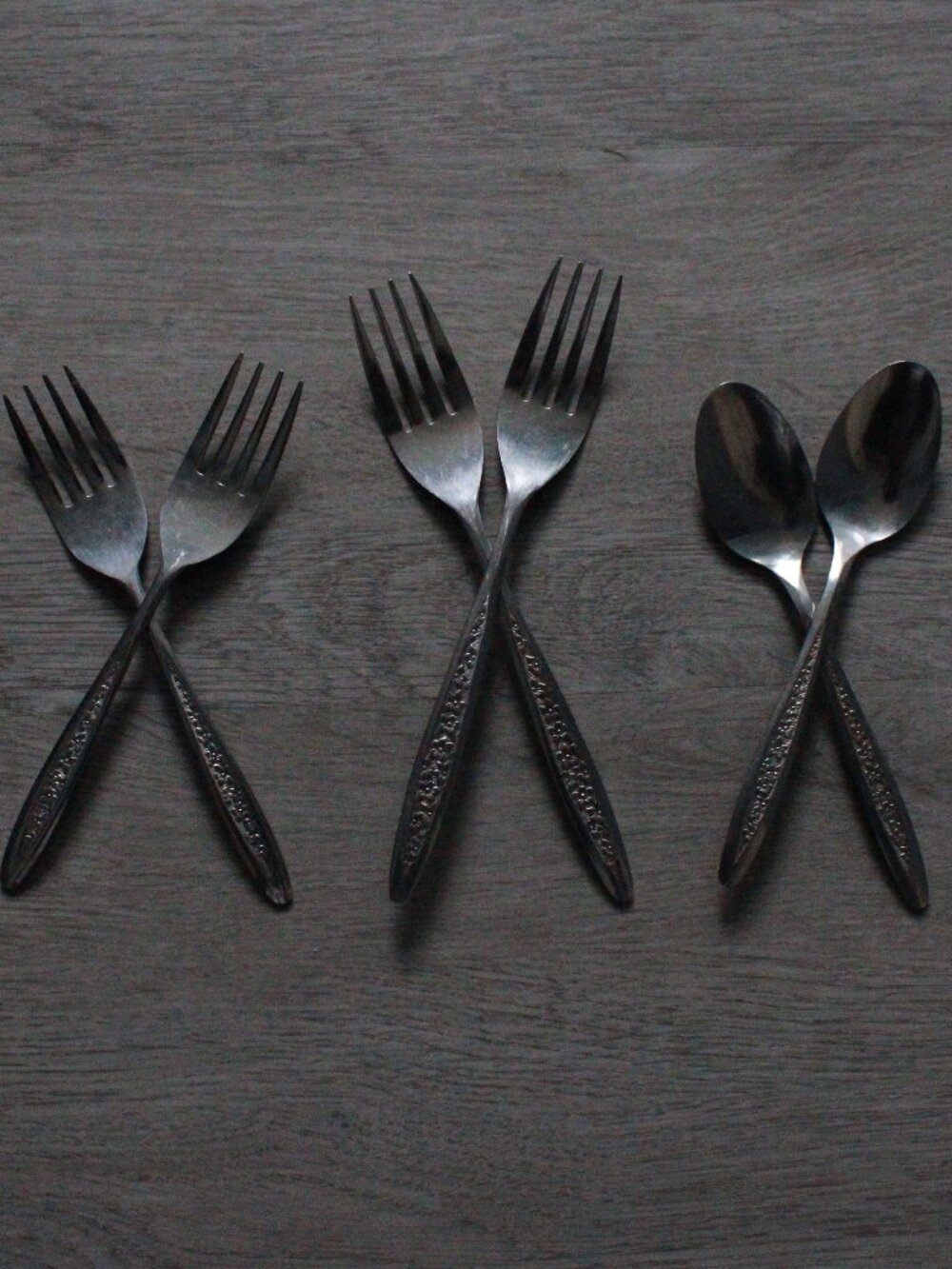 Vintage 6pc. Set of CustomCraft Japan Floral Accent Stainless Steel Flatware
